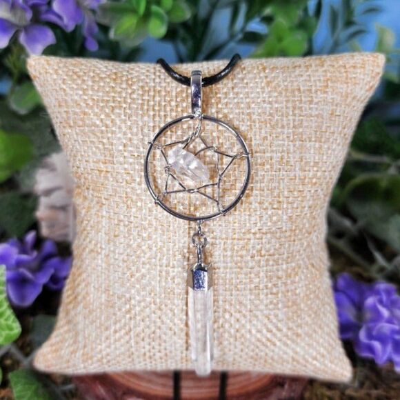 Handmade Quartz Crystal Dreamcatcher Necklace #79 - Picture 1 of 2